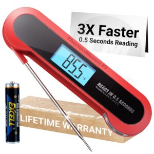 Professional 3X Faster 0.5sec Instant Read Meat Thermometer Digital, High Accuracy ±0.5°F, IP67 Waterproof, Auto Wake/Sleep & Rotate Display, NSF & NIST Certified, Backlight Fry Oil Candy Thermometer