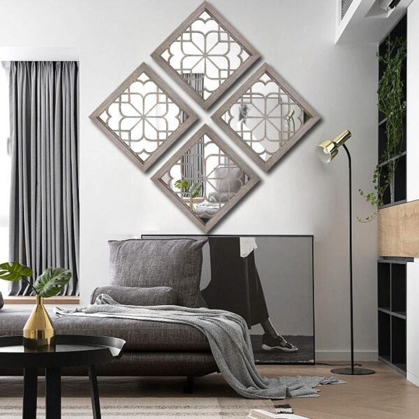 Wocred 2 PCS Square Wall Mirror,Gorgeous Rustic Farmhouse Accent Mirror,Barn Wood Color Entry Mirror for Bathroom Renovation,Bedrooms,Living Rooms and More(12”x12”) - Image 5