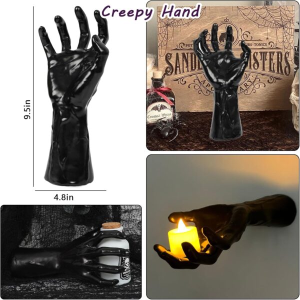 DAZONGE Halloween Decorations, Pack of 3 Wall Mounted Creepy Reaching Hands with Lighted Candles, Life-Sized Horror Hands for Gothic Wall Decorations, Scary Halloween Decorations Indoor - Image 3