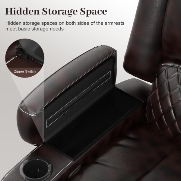 Recliner Chairs for Adults, Oversize Manual Reclining Chair with 2-Tier Cushions, Faux Leather Recliner Chair with Hidden Storage Space, Living Room Recliner Chairs with Cup Holders - Brown - Image 7
