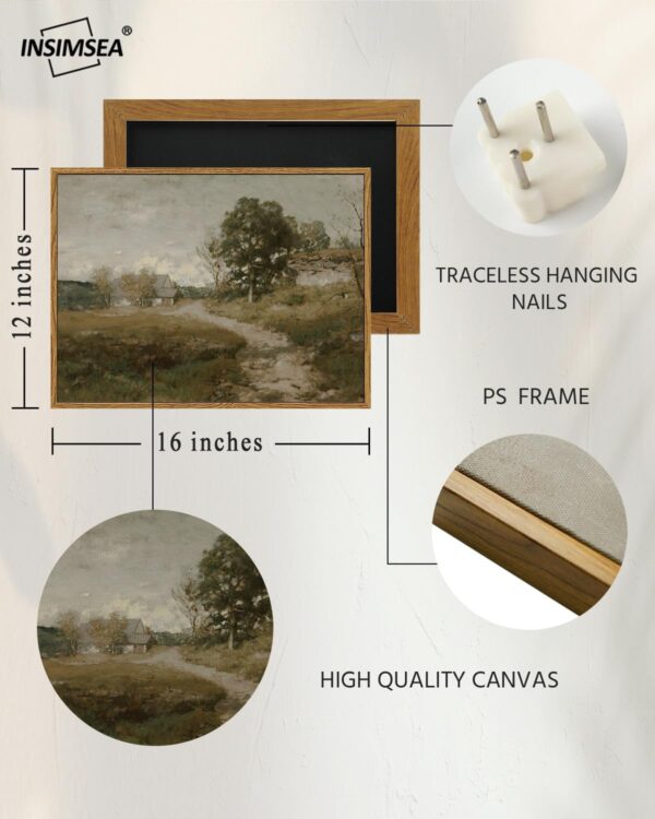 InSimSea Framed Canvas Wall Art Vintage Decor, Wall Art for Living Room Office Bedroom Decor, Vintage Countryside Road Wall Pictures, Painting for Bedroom Bathroom Wall Decor, 12"x16" - Image 4