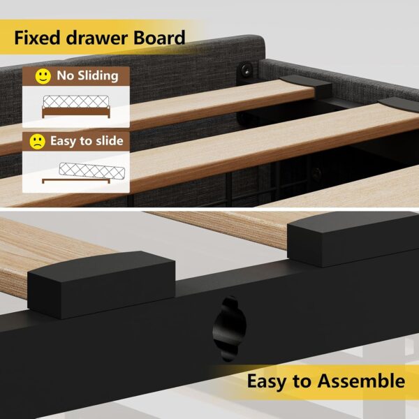 Upholstered Full Size Bed Frame with 4 Storage Drawers,RGB LED Light,Charging Station,Adjustable Headboard,Slats Support,Square Stitched Button Tufted,No Box Spring Needed,Dark Gray - Image 4