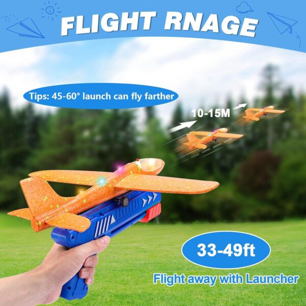 3 Pack Airplane Launcher Toy, 12.6" Foam Glider Led Plane, 2 Flight Mode Catapult Plane for Kids Outdoor Sport Flying Toys Gifts for 4 5 6 7 8 9 10 12 Year Old Boys Girls - Image 6