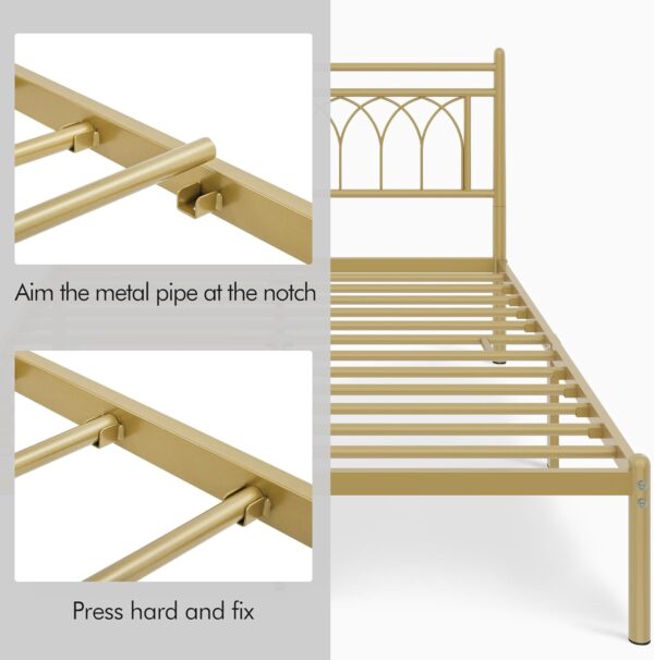 Yaheetech Queen Bed Frame, Metal Platform Bed with Modern Style Petal Accented Headboard, Mattress Foundation with Spacious Underbed Storage,No Box Spring Needed, Easy Assembly, Antique Gold Queen Bed - Image 5