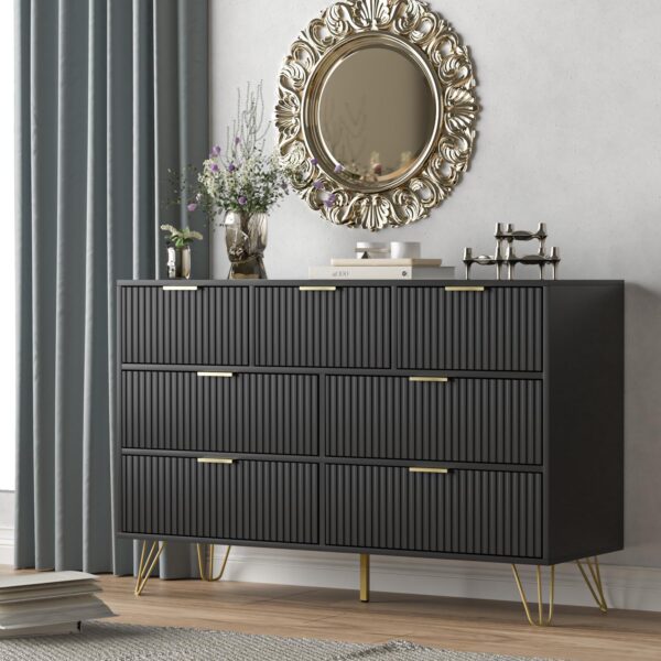 Dresser for Bedroom, Black Bedroom Dresser with 7 Drawers, Modern Wide Dresser with Gold Pulls - Image 2