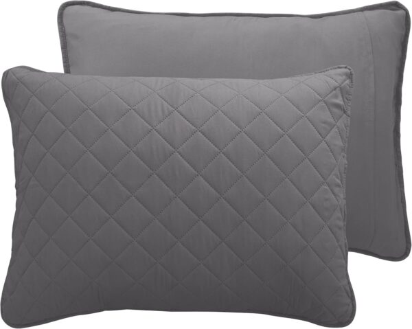 Easy-Going Full/Queen Size Reversible Quilt Set with 1 Quilt and 2 Pillow Shams, Soft Bed Quilt Cover, Lightweight Microfiber Bedspread, Water and Stain Resistant, Gray/Light Gray - Image 4