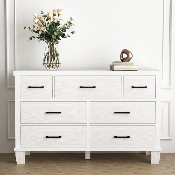 IDEALHOUSE Dresser for Bedroom with 7 Drawers, Modern Chest of Drawers Closet with Metal Handle, Wooden Dresser Organizer, for Bedroom, Living Room, White - Image 3