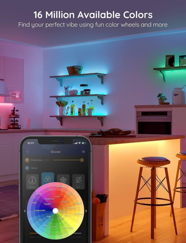Govee 100ft LED Strip Lights, Bluetooth RGB Halloween LED Lights with App Control, 64 Scenes and Music Sync LED Strip Lighting for Bedroom, Living Room, Kitchen, Party, ETL Listed Adapter - Image 3