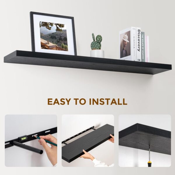 Fun Memories Floating Shelves 48 Inch Long, 9.3 Inch Deep Wall Shelf Fireplace Mantel, Rustic Farmhouse Wooden Shelves for Wall Decor Bathroom, Kitchen, Office, Black, Set of 1 - Image 7