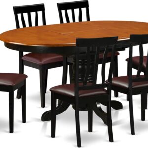 East West Furniture AVAT7-BLK-LC 7 Piece Dining Room Table Set Consist of an Oval Kitchen Table with Butterfly Leaf and 6 Faux Leather Upholstered Dining Chairs, 42x60 Inch, Black & Cherry