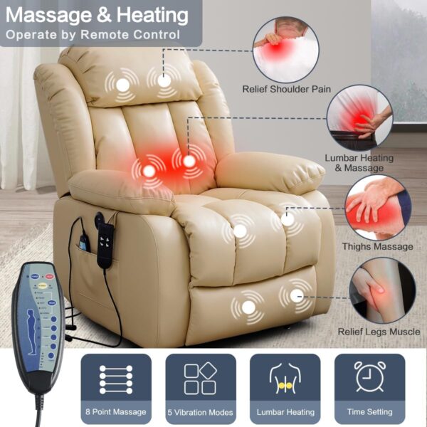 Infinite Position Power Lift Chair Lay Flat Recliner Dual Motor Sleeper Chair with Massage and Heating for Elderly, USB Ports and Remote Control, Leather(Beige) - Image 5