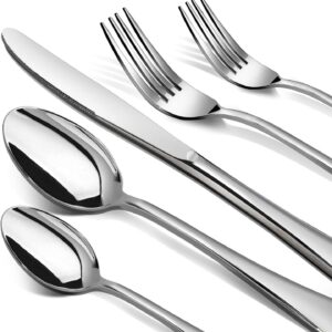 60 Piece Silverware Set for 12, Premium Stainless Steel Flatware Set, Eating Utensil Sets with Steak knives, Cutlery Tableware Service Include Fork Knife Spoon Set, Mirror Polished