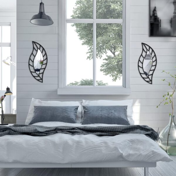 Roowest 2 Pcs Decorative Mirror Wall Decor Leaf Teardrop Mirror Wall Art Mirror Wall Mounted Decorations for Living Room Bedroom Bathroom Vanity Entryway Office(Black) - Image 4