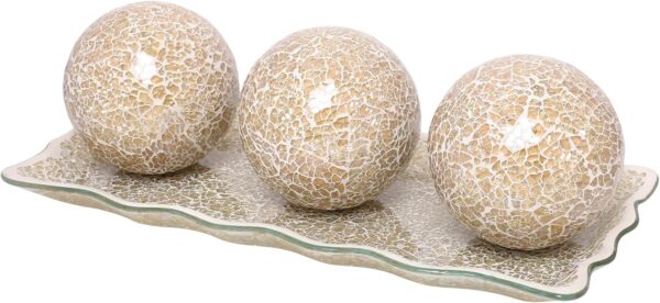 VCUTEKA Decorative Balls and Glass Bowl, 4 Inch Mosaic Sphere Balls Centerpiece Balls for Coffee Table, Home Decor, Wedding Party Decor, Blue