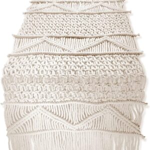 SnugLife Macrame Table Runner (112" x 13") Long | Boho Table Runner | Wedding Table Decor | Vintage Farmhouse and Bohemian Dining Room Style | Off White