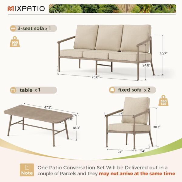 Patio Furniture Set, 2 x Windsor Seating Chair, 3-Seat Sofa with Wood Grain Coffee Table, Outdoor Sofa Conversation Set for Porch, Backyard, Living Room, Garden - Image 7