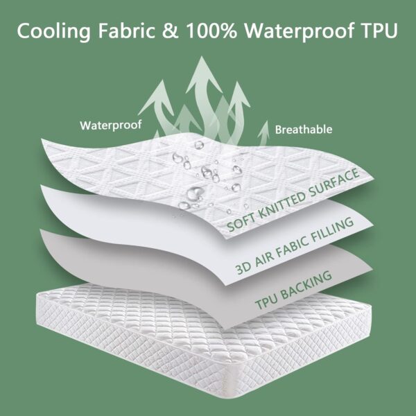 Premium 100% Waterproof Mattress Protector Queen Size, Breathable Bed Cover 3D Air Fabric Cooling Mattress Pad Cover Smooth Soft Noiseless Washable, 8''-21'' Deep Pocket - Image 6