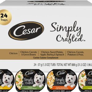Cesar SIMPLY CRAFTED Adult Soft Wet Dog Food Cuisine Complement Variety Pack, (24) 1.3 oz Tubs