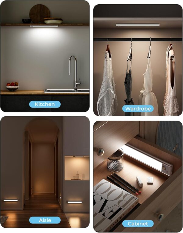 ASOKO Under Cabinet Lights Motion Sensor, 2800mAh Battery Operated Closet Lights Rechargeable Under Counter Lights for Kitchen Under Cabinet Lighting Wireless (White,3 Pack-13.8inch) - Image 6