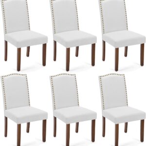 DUMOS Dining Chairs Set of 6, Fabric Dining Room Chairs, Upholstered Parsons Chairs with Nailhead Trim & Wood Legs, Kitchen Side Chair for Dining Living Room,Bedroom - Grey