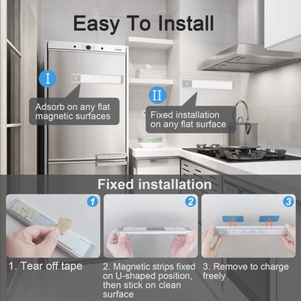 Under Counter Lights for Kitchen: Under Cabinet Lights 30-LED Closet Lights 1000mah Rechargeable Motion Sensor Under Cabinet Lighting for Kitchen, Cabinet,Wardrobe,Laundry, 3 Pack 7.87inch - Image 6