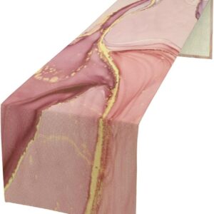 Decorative Table Runner 13 x 72 Inches,Set of 1 Elegant Cotton Linens Table Runner Decor for Kitchen,Dining Room,Coffee Table,Pink Gold Marble Texture