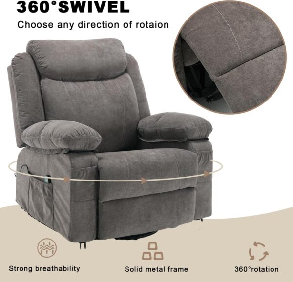 Massage Rocker Recliner Chair with Heat, Overstuffed Rocking Swivel Singl Sofa Fabric Manual Reclining Home Theater Recliners Lounge Chairs for Living Room - Image 6