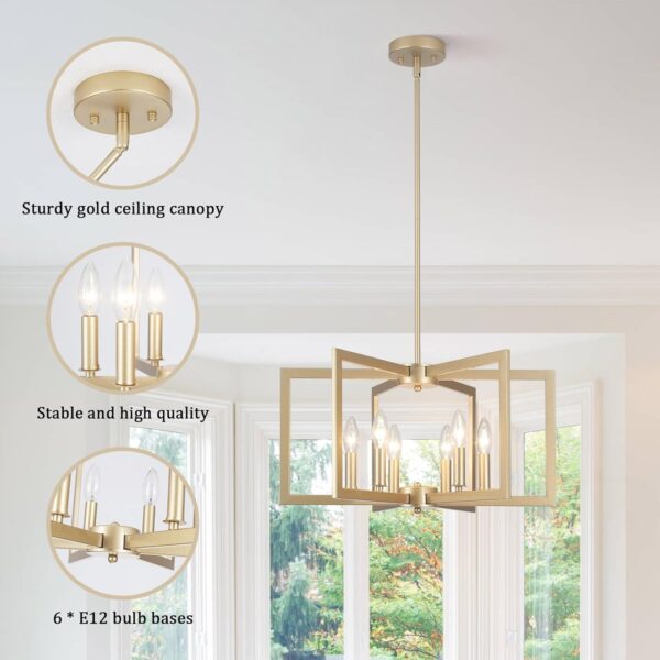 Gold Chandelier, 6-Light Farmhouse Chandeliers for Dining Room, Modern Geometric Hanging Light Fixture Over Table Living Room Foyer Entryway Hallway Kitchen Island Lighting Fixtures,E12 - Image 3