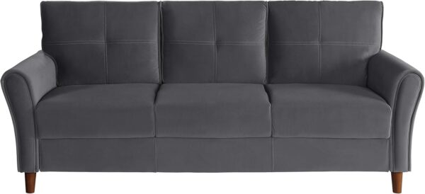 Lexicon 80" W Grey Velvet Couch, 3 Seater Living Room Sofa, Deep Seats, Flared Arms with Tufted Back Cushion, Solid and Easy to Assemble, Also Fits for Bedroom, Small Space and Apartment, Grey - Image 4