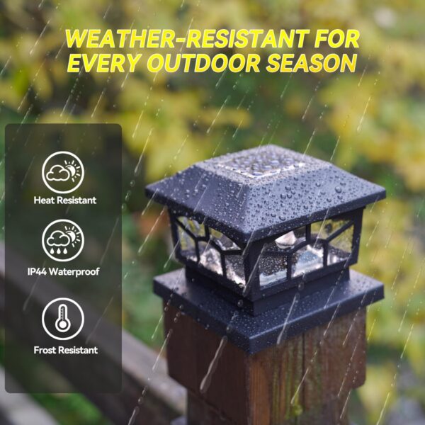 Solar Lights For Fence Post Cap Outdoor Deck Lights Solar Powered Waterproof 8 LEDs for 4x4/6x6 Wooden/Vinyl Posts Two Light Modes Warm/Cool White Decor for Garden Deck Patio. (Black, set of 2) - Image 5