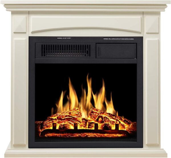 JAMFLY 26’’ Mantel Electric Fireplace Heater Small Freestanding Infrared Quartz Fireplace Stove Heater w/Log Hearth& Wood Surround Firebox, Adjustable Led Flame, Remote Control,750W-1500W, (White)… - Image 7
