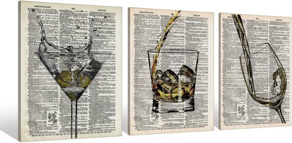 bar cart decor wall art set，bar Canvas Wall Art Prints Artwork Signs Framed for Bar Club Lounge bar signs for home bar,11X14 inch Set Of 3