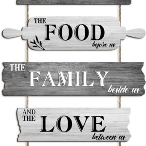 Pigort Kitchen Wall Decor Bless the Food Before Us Dining Room Wall Decor - Farmhouse Wall Art For Kitchen Dining Room- Wooden Rustic 5pcs Roped Sign 12x18 Inches (Grey)