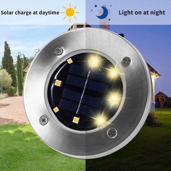 INCX Solar Ground Lights, 8 LED Garden Lights Solar Powered,Disk Lights Waterproof In-Ground Outdoor Landscape Lighting for Patio Pathway Lawn Yard Deck Driveway Walkway,Warm White 12 Packs - Image 4
