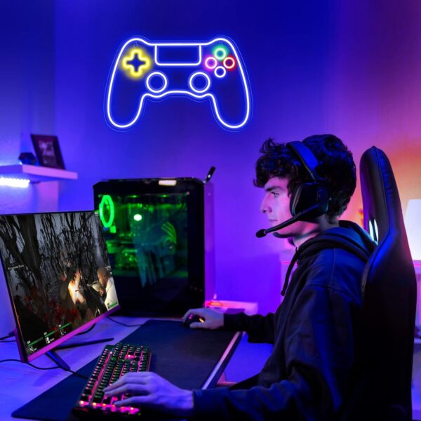 Kavaas Gamer Neon Sign, Game Controller Neon Sign for Gamer Room Decor - Gaming Neon Sign for Teen Boy Room Decor, LED Game Neon Sign Gaming Wall decor - Best Gamer Gifts for Boys, Kids - Image 4