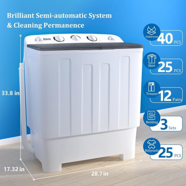 Compact Mini Twin Tub 32 lbs Washing Machine with Drying Rack& 10 Hangers, 20 lbs Washer Mini Compact Laundry Machine and 12 lbs Spinner, Convenient and Efficient for Dorms, Apartment - Image 4