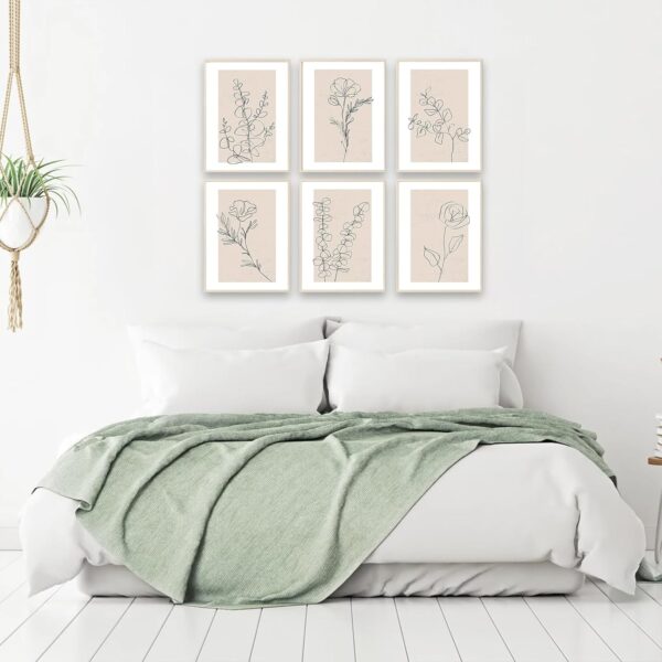 Neutral Botanical Wall Art Set of 6, Minimalist Abstract Botanical Prints Beige Leaf Plant Wall Decor Canvas Line Artwork, Boho Floral Botanical Wall Decor for Bathroom, Bedroom, Living Room, - Image 8