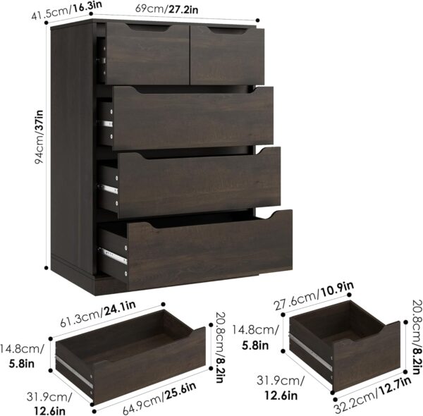 HOSTACK Modern 5 Drawer Dresser for Bedroom, Chest of Drawers with Storage, Wood Storage Chest Organizers with Cut-Out Handles, Accent Storage Cabinet for Living Room, Entryway, Hallway, Dark Brown - Image 3