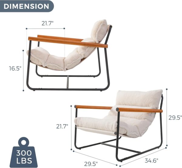 MAXYOYO Sherpa Accent Chair, Boucle Arm Chair Living Room Chair, Reading Accent Chair, Mid Century Modern Bedroom Chair,Teddy Armchair Wooden Arms Metal Frame - Image 2