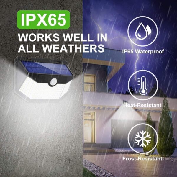 HMCITY Solar Lights Outdoor, 120 LEDs Motion Sensor Lights, 270° Wide Solar Wall Lights, Ip65 Waterproof Spot Lights with 3 Lighting Modes(6 Pack) - Image 3