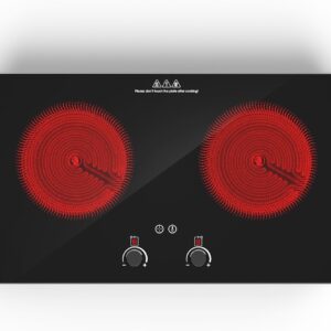 VBGK Electric Cooktop,2400W Electric Burner,Countertop and Built-in Electric Stove with with Child Safety Lock, Timer, LED touch Knob Control,Overheat Protection,110V 2 Burner Electric Cooktop