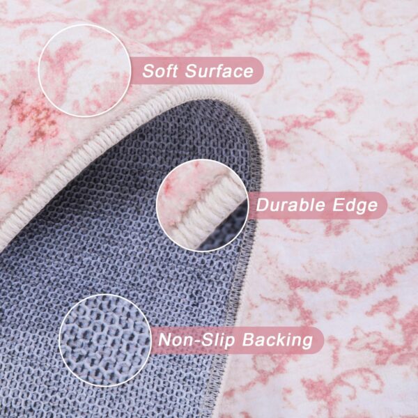 Area Rug 5x7 - Vintage Honeycomb Non Slip Bedroom Rug Pink Rug Soft Faux Wool Carpet Foldable & Machine Washable Rugs for Living Room Nursery Room Dorm Kids Playroom Home Office - Image 6