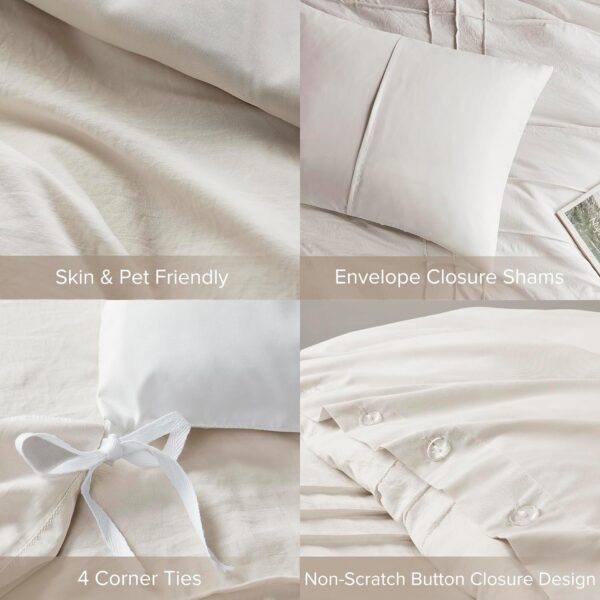 Comfort Spaces Cream Queen Size Duvet Cover Set - 3 Pieces Pintuck Pleated Duvet Cover Queen, All Season Lightweight, Extra Softness Pre-Washed Microfiber Queen Bedding Cover Shams, Full/Queen - Image 5