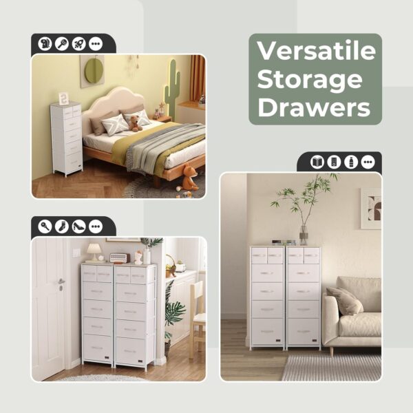 Fabric Dresser, 6-Drawer Tall Dresser for Bedroom, Vertical Dressers & Chests of Drawers with Wooden Top Metal Frame for Clothes, Kids Room, Living Room, Hallway, Entryway (White) - Image 6