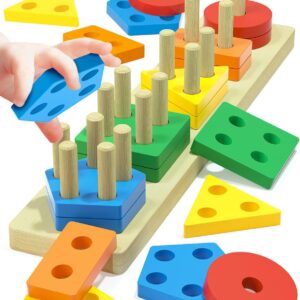 Montessori Toys for 1 2 3 Year Old Boys Girls Toddlers, Wooden Sensory Toys for Ages 2-4 0-2, 1 2 Year Old Boy Girl Birthday Gifts, Educational Toddler Learning Puzzles Toys