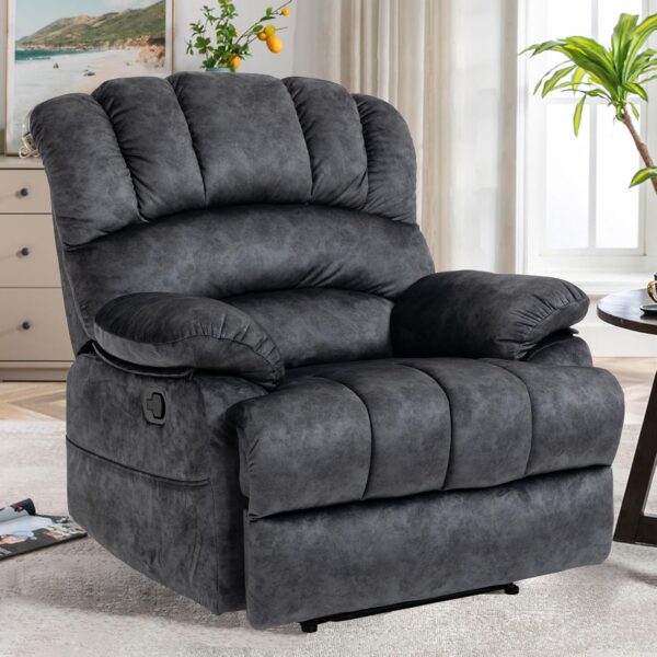 Large Boy Lazy Recliner Chair for Adult, Comfortable Manual Single Recliner Sofa in Velvet Fabric, Oversized Reclining Chair for Living Room, Bedroom(Dark Grey)