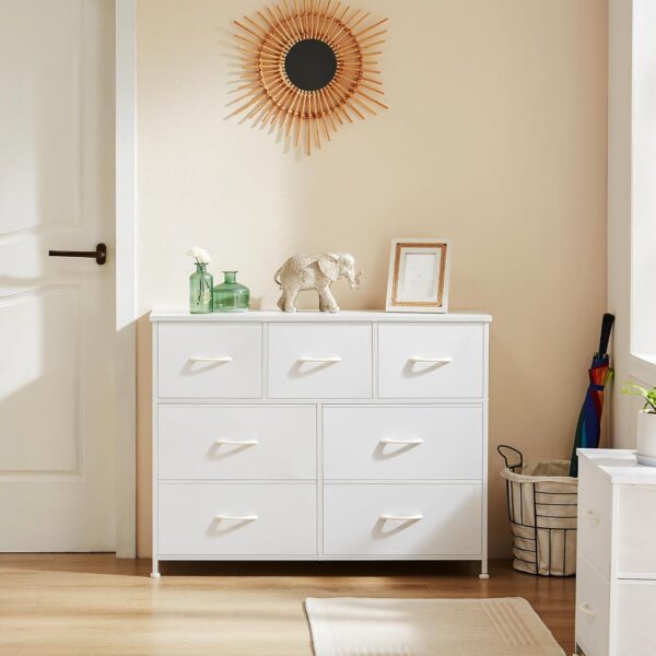 DUMOS Dresser for Bedroom with 7 Drawers, Storage Organizer Units Furniture, Chest Tower TV Stand with Fabric Bins, Metal Frame, Wooden Top for Nursery, Living Room, Kidsroom, Closet, White - Image 2