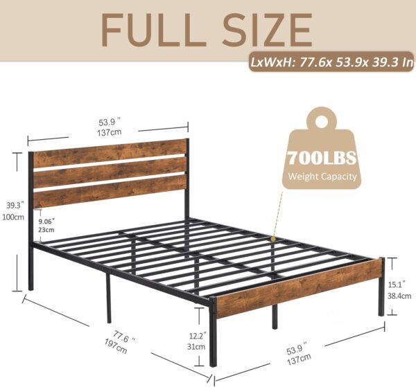VECELO Full Size Platform Bed Frame with Rustic Wood Headboard and Footboard, Mattress Foundation, Strong Metal Slats Support, No Box Spring Needed - Image 2