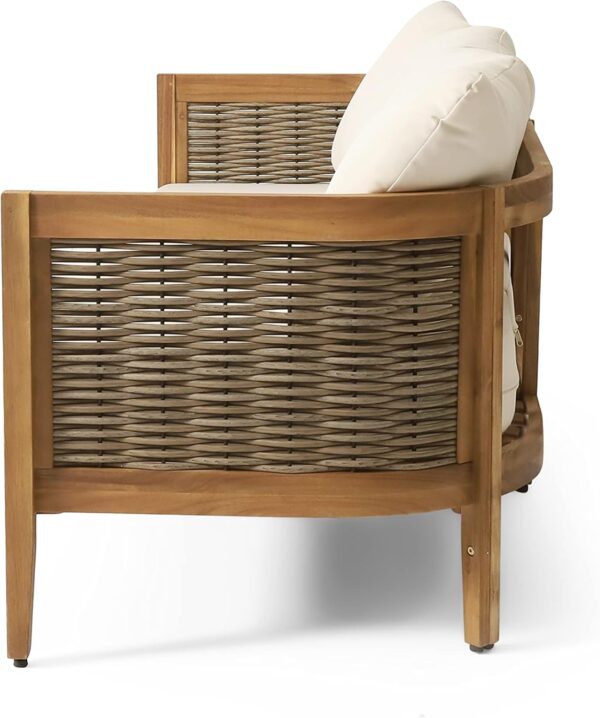 Merax Outdoor Acacia Wood Wicker 3 Seater Sofa, Patio Furniture Conversation Set for Backyard - Image 7