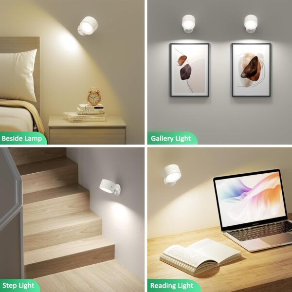 LED Wall Sconces 3 Pcs with Remote, Wall Mounted Lights Rechargeable Battery Operated, 3 Color Temperatures & Dimmable Wall Lamp Magnetic 360° Rotation Wireless Light for Bedroom Living Room - Image 2